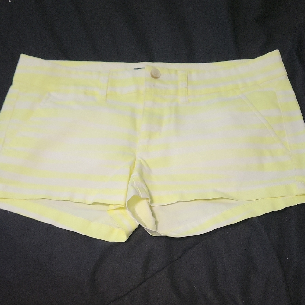 American Eagle Outfitters White and Neon Yellow Striped Stretch Shorts